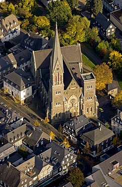 Aerial photo, market square and St. Martinus Church, Olpe, Sauerland, North Rhine-Westphalia, Germany, Europe