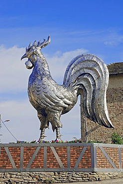 Rooster, cock sculpture, Bresse, Rhone-Alpes, Ain, France, Europe