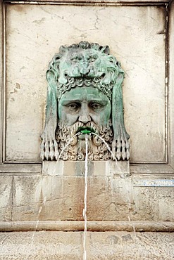 Gargoyle at fountain, Place de la Republique, Arles, Bouches-du-Rhone, Provence-Alpes-Cote d'Azur, Southern France, France, Europe