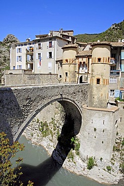 Town gate and bridge, Entrevaux, Alpes-de-Haute-Provence, Provence-Alpes-Cote d'Azur, Southern France, France, Europe, France, Europe