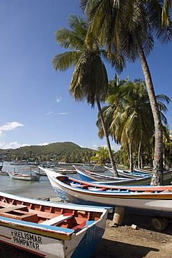 Fishing boats on Pampatar Beach, Margarita Island, Caribbean, Venezuela, South America