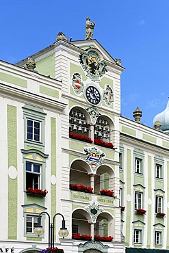 Town Hall with carillon, Gmunden on lake Traunsee, Upper Austria, Austria, Europe