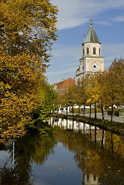 Ettlinger Bach, creek in front of Polling Abbey, former Monastery of the Augustinian Canons Regular, Polling, Pfaffenwinkel, Upper Bavaria, Germany, Europe