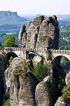 The Bastei sandstone formation, Elbe Sandstone Mountains, Saechsische Schweiz, Saxon Switzerland, Saxony, Germany