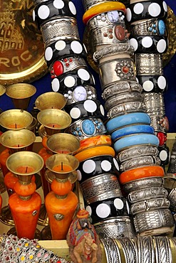 Typical jewellery at the souk, market, in the medina quarter of Marrakesh, Morocco, Africa