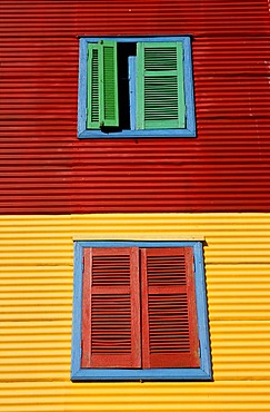 Colourful facade in the tourist alley Caminito in the dockland area La Boca, Buenos Aires, Argentina, South America