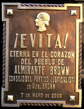 Tombstone on the grave of Evita, Eva Peron, at the Recoleta Cemetery, Buenos Aires, Argentina, South America