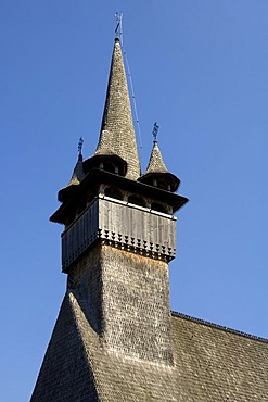 Bell tower, wooden St. Nicholas church of Budesti, UNESCO World Heritage Site, Maramures, Romania