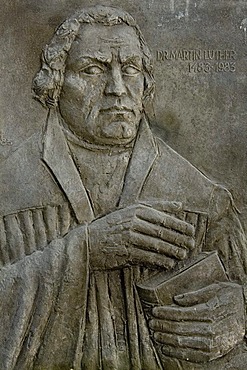 Bas relief of Martin Luther, fortified church Prejmer, Unesco World Heritage Site, Transylvania, Rumania