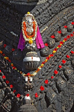 Detail on the neck of a Nandi statue, Chamundi Hill, Mysore, Karnataka, India, South Asia