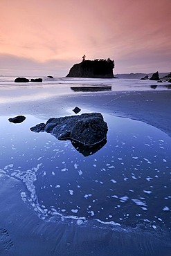 Pool left by the tide, Rialto Beach, Mora, Olympic National Park, Washington, USA, North America