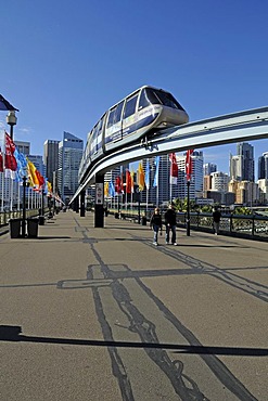 Monorail railway on Pyrmont Bridge in Darling Harbour, Sydney, Australia