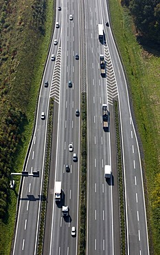 Traffic lanes of the A1 motorway, Muenster-Nord junction, on- and off- ramps, North Rhine-Westphalia, Germany, Europe