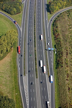 Traffic lanes of the A1 motorway, Muenster-Nord junction, on- and off- ramps, North Rhine-Westphalia, Germany, Europe