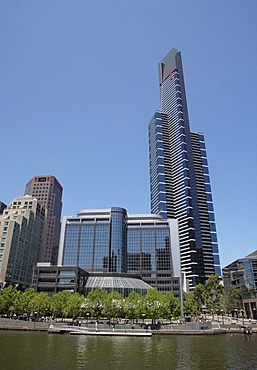 View of Southbank and Eureka Tower across Yarra River, Melbourne, Victoria, Australia