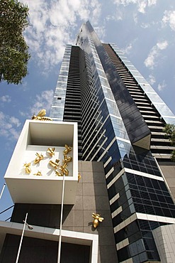 Eureka Tower and sculptures of overdimensioned flies, Melbourne, Victoria, Australia