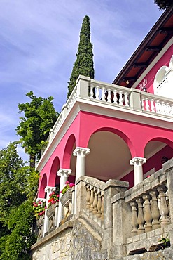 Pink villa on the Adriatic Sea, Opatija, Istria, Croatia