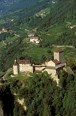 Aerial picture, Tyrol Castle, Burgraviato, Bolzano-Bozen, Italy