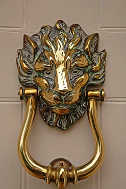 Lion head as a door knocker, Rye, Sussex, England, Europe