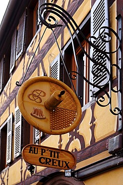 Advertising sign of a bakery, Ribeauville, Alsace, France, Europe