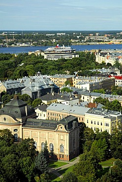 View from the Skyline Bar, Reval Hotel Latvija on the Esplanade, Latvium National Museum of Arts, makslas muzejs Art Museum and Kronvalda Park, Riga, Latvia, Latvija, Baltic States, Northeast Europe