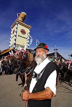 Man in traditional costume during the opening ceremony, entering of the breweries, Wies'n, October fest, Munich, Bavaria, Germany, Europe