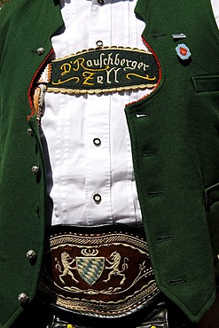 Man in traditional dress, detail, during a folk festival in Ruhpolding, Chiemgau, Bavaria, Germany, Europe