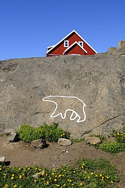 Polar bear outline in village of Tasiilaq, Ammassalik, East Greenland, Greenland