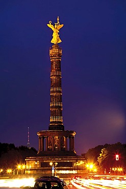 Siegessaeule, Victory Column, night shot, Berlin, Germany, Europe