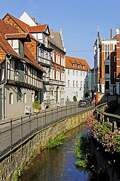 Canal through Quedlinburg, UNESCO World Heritage Site, Saxony-Anhalt, Germany, Europe