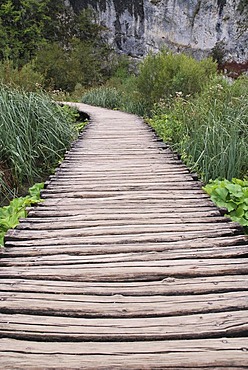 Wooden jetty, Plitvice Lakes National Park, Croatia, Europe