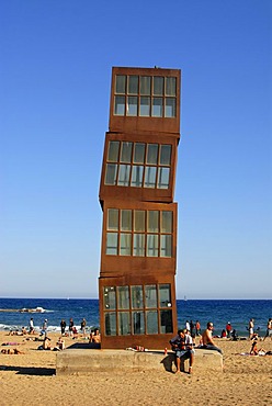 Homenatge a la Barceloneta (Homage an Barceloneta) sculpture by Rebecca Horn, German performance and installation artist, on Platja (Beach) de Sant Sebastia in Barcelona, Catalonia, Spain, Europe