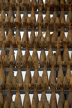 Collection of old rusty American bombs, dropped on Laos during the 2nd Indochina war by the US Airforce, Vietnam war, Phonsavan, Xieng Khuang Province, Laos, South East Asia