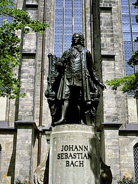 Johann Sebastian Bach monument at Thomas Church, Leipzig music trail, Leipzig, Saxony, Germany, Europe