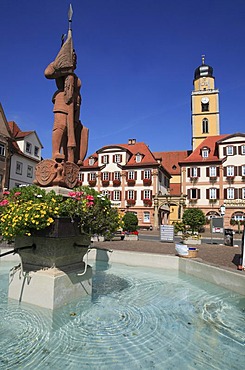 St Johannes Baptist Cathedral and twin houses on the Marktplatz Square, Bad Mergentheim an der Tauber, Baden-Wuerttemberg, Germany, Europe