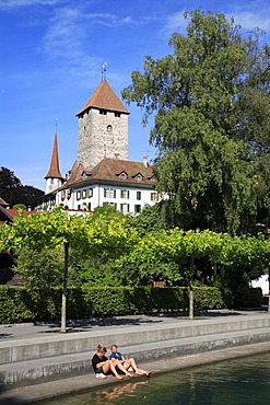 Spiez Castle in Spitz by Lake Thun, Niedersimmental, canton of Berne, Switzerland, Europe