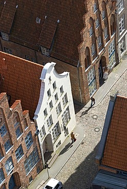 Bird's eye view to the streets of the historic city of Luebeck, Schleswig-Holstein, Germany, Europe