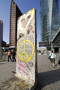 View of modern buildings and a fragment of the famous Berlin wall, Berlin, Germany, Europe