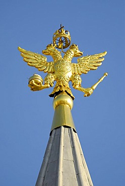 Russian coat of arms on the spire of the State Historical Museum, Moscow, Russia