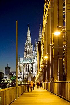 Cologne Cathedral, Hohenzollernbruecke Bridge and the Rhine River, Cologne, North Rhine-Westphalia, Germany, Europe