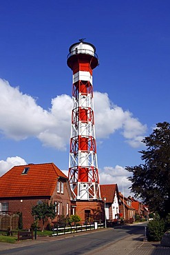 Historic lighthouse Oberfeuer in Gruenendeich on the Elbe river, Altes Land area, Lower Saxony, Germany, Europe