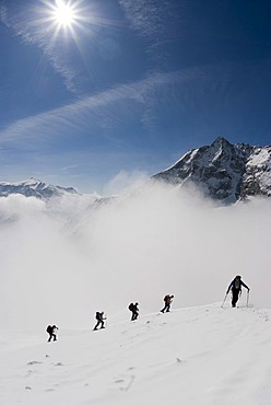 Ski tour in Rauris with Mt. Sonnblick, 3105m, at back, Hohe Tauern National Park, Salzburg, Austria, Europe