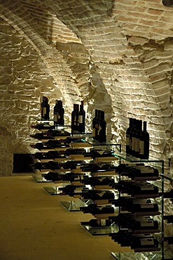 Wine bottles in the cellar Weinkulturhaus Gols Burgenland Austria