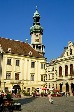 Center market square with tower of Sopron odenburg Hungary