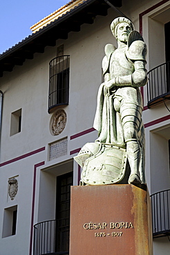 Cesar Borja Memorial among statues of the Borgia or Borja noble family (House of Borgia), Gandia, Costa Blanca, Valencia Province, Spain