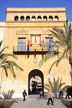 Town hall, palm trees, Elche, Elx, Alicante, Costa Blanca, Spain