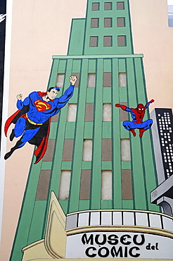 Superman wall mural, Comics Museum, Calpe, Alicante, Costa Blanca, Spain