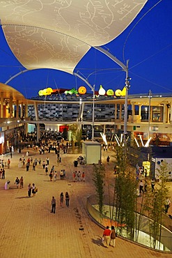 Sunshade, Pavilions, dusk, evening mood, Expo 2008, World Fair, Zaragoza, Aragon, Spain, Europe