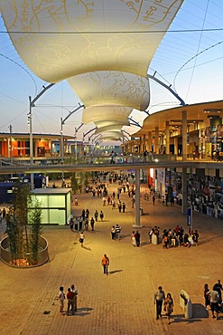 Sunshade, Pavilions, dusk, evening mood, Expo 2008, World Fair, Zaragoza, Aragon, Spain, Europe