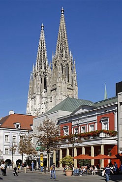 Regensburg Upper Palatinate Bavaria Germany former main guard house at the Neupfarrplatz New Parish Square in front of the cathedral St Peter